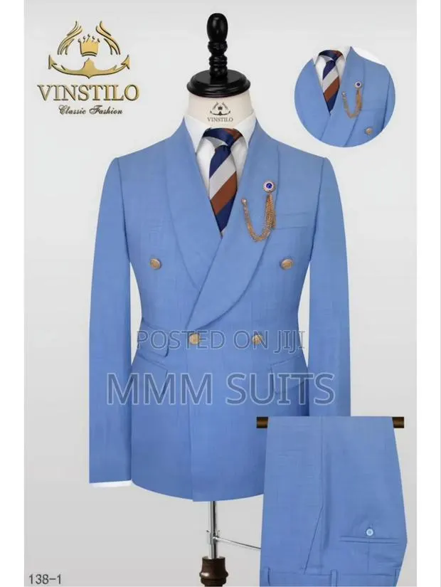 Stylish 2-Piece Double-Breasted Men Suit in Sea Blue Colour · Photo 1