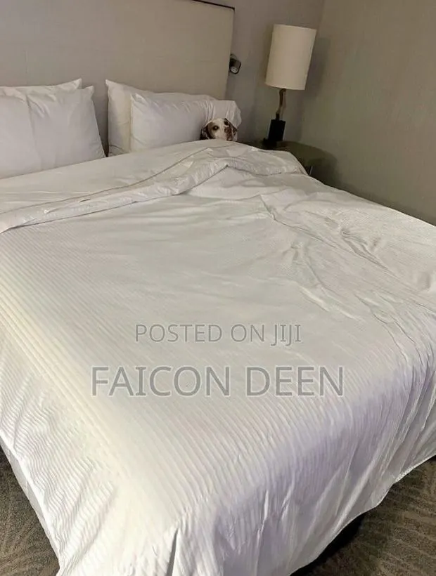 Luxury Pure Cotton White Stripped Duvet Cover (Suitable for Hotels · Photo 1
