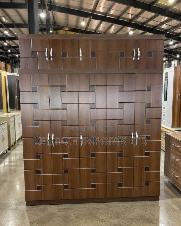 Modern 5-Door Geometric Wardrobe With Overhead Storage - Free Fixing · Photo 1