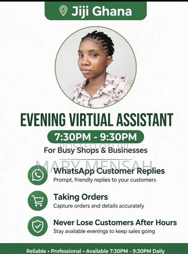 Evening Virtual Assistant 7:30pm-9:30pm WhatsApp Reply & Order Taking · Photo 1