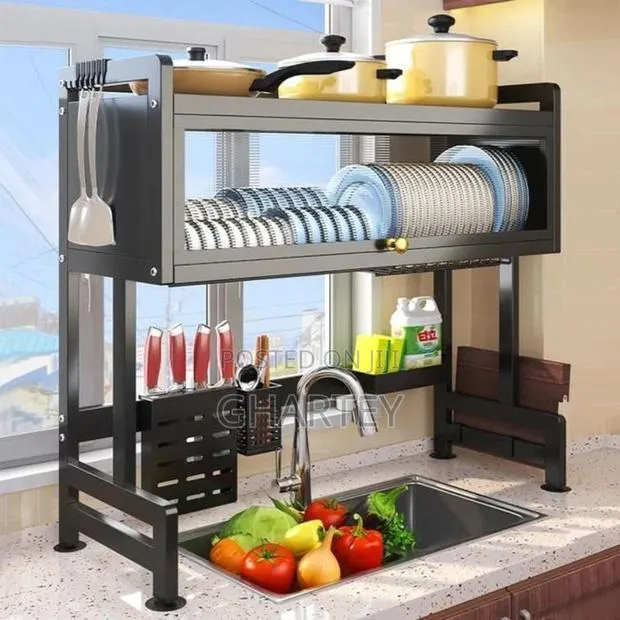 2 Tier Over Sink Dish Drainer Plates Rack - Black · Photo 1