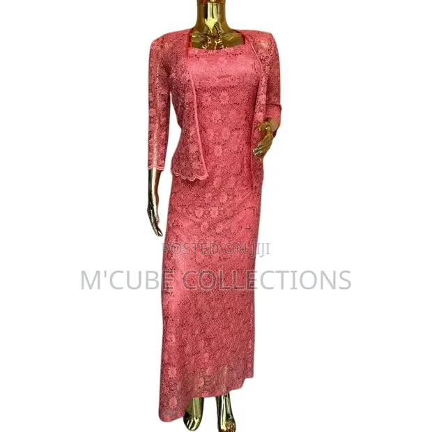 Coral Pink Lace Maxi Dress With Jacket · Photo 1
