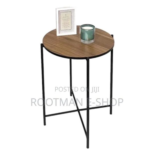 Walnut Veneer Top and Black Steel Frame Round Side Table · Photo 1
