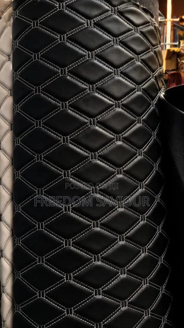 Premium Red Diamond Quilted Upholstery Leather Fabric · Photo 1