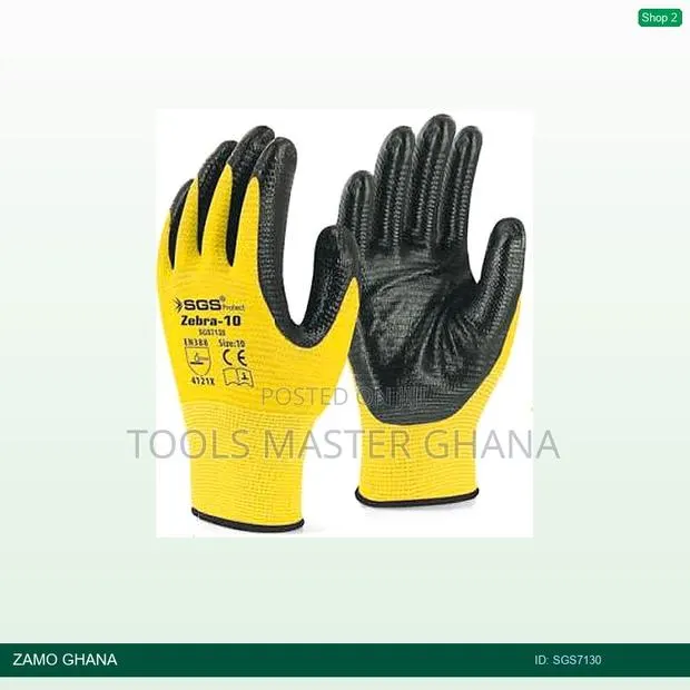 Gloves Nitrile Coated Polyester Knitted Zebra-10 Yellow - Sgs7130 · Photo 1