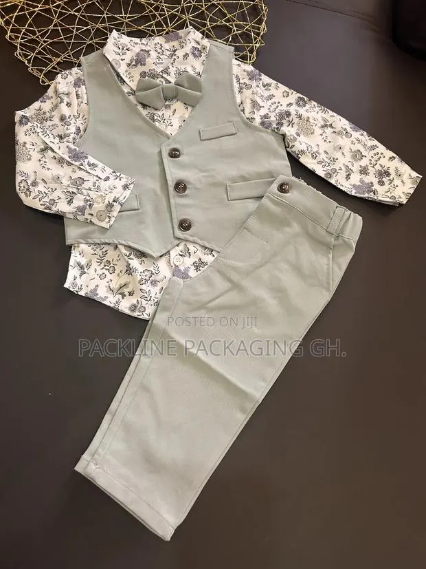 New 4-Piece Kids Suit Boys Clothes – Floral Shirt, Vest Trousers · Photo 1