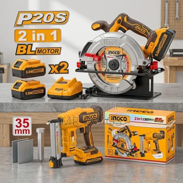 2PCs Cordless 20V Circular Saw + Nailer Combo Kit - COSLI240866 · Photo 1