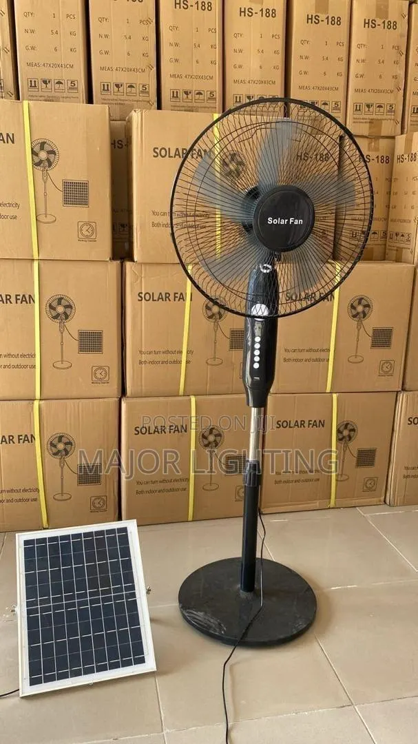 Solar and Rechargeable Standing Fan · Photo 1