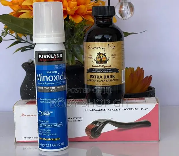 Kirkland Foam + Derma Roller + Castor Oil -Beard and Hair Growth Combo · Photo 1