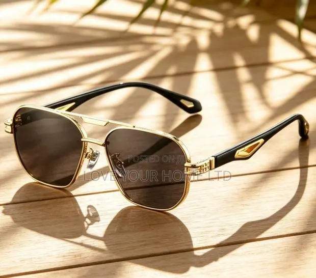 Men's Square Sunglasses – Black Gold Frame, Brown Lens · Photo 2