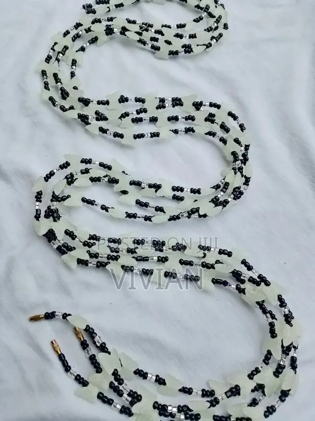 Black Waist Beads With Glow-in-the-Dark Butterfly | MAV Body Beads · Photo 1