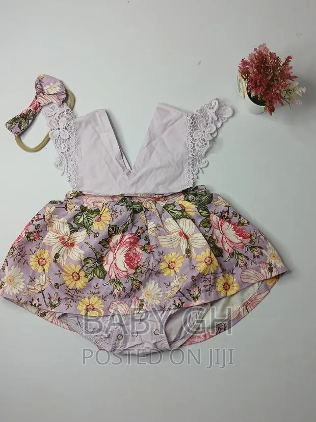 Baby Girl Floral Lace Trim Combo Dress With Headband · Photo 1