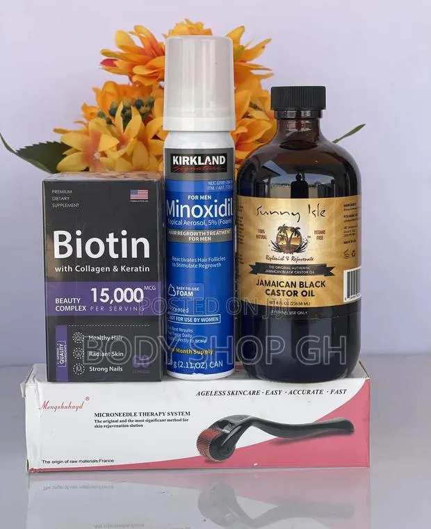 Baldness Growth Set- Kirkland Foam + Biotin + Roller + Jbco · Photo 1