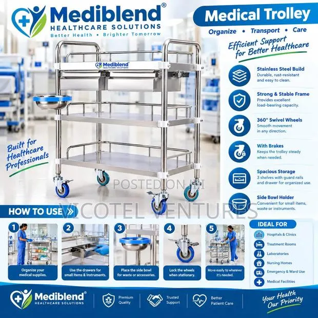 3 Step Stainless Medical Trolley With Drawer · Photo 1