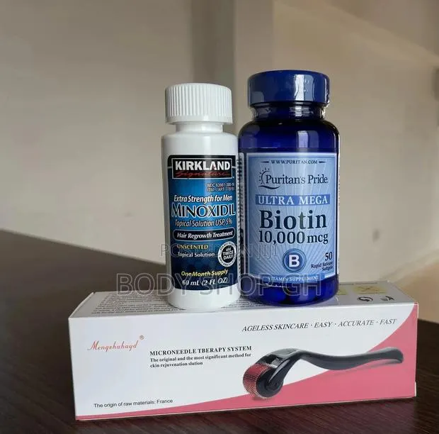 Beard or Hair Growth Combo (Kirkland +Biotin +Roller) · Photo 1