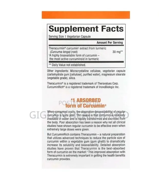 Curcuminrich, Theracurmin 30mg, 30 Caps( All Pains) · Photo 3