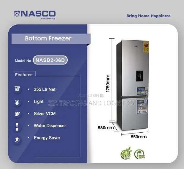 Nasco 255ltrs Bottom Freezer With Water Dispenser Refrigerator · Photo 1