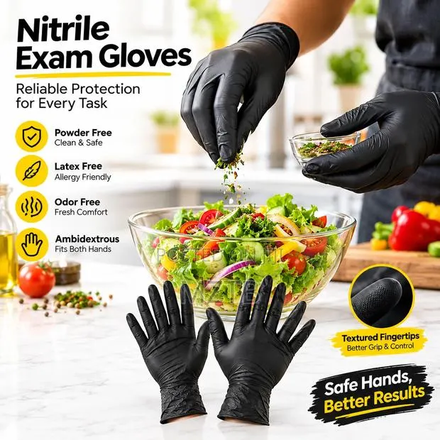 Nitrile Disposable Black Gloves Powder-Free & Latex-Free - 100pcs/Box · Photo 1