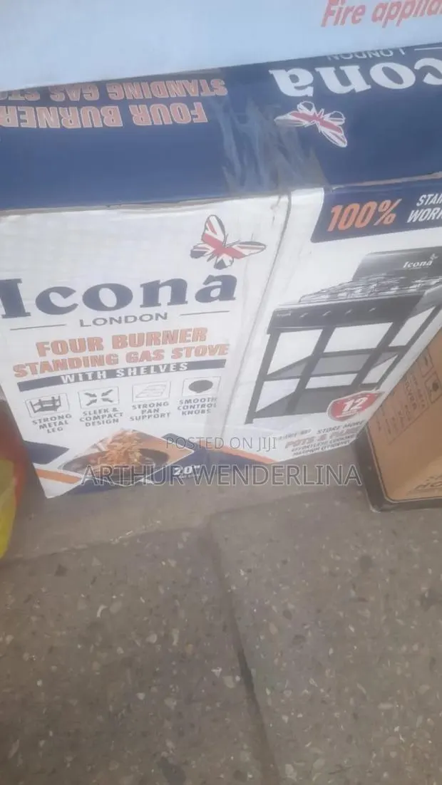 Icona 4-Burner Standing Gas Stove With Leg Shelves · Photo 1