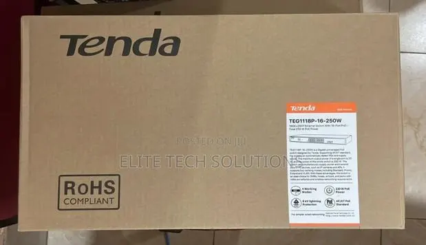 Tenda 16port Gigabit Poe Switch 250w+2sfp-Teg1118p-16-250w · Photo 1