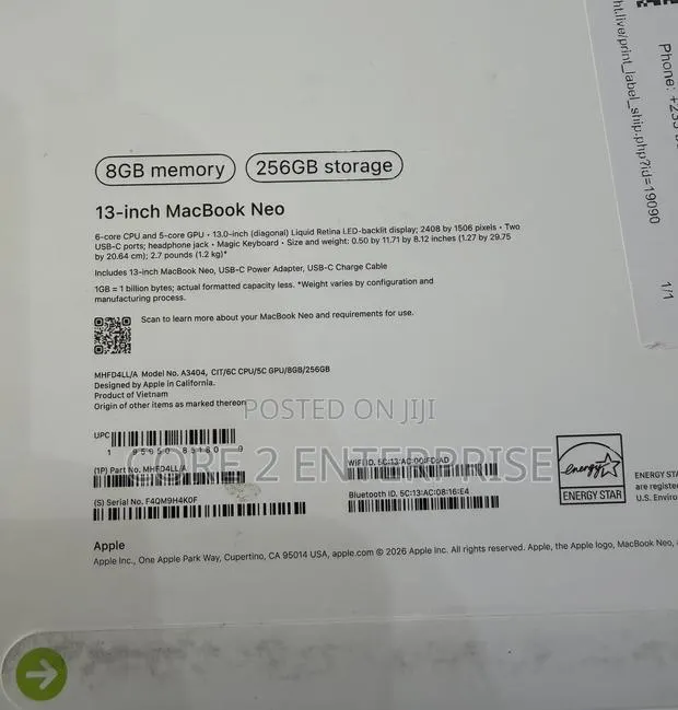 New Laptop Apple MacBook Neo 2026 8GB Apple M4 SSD 256GB · Photo 1