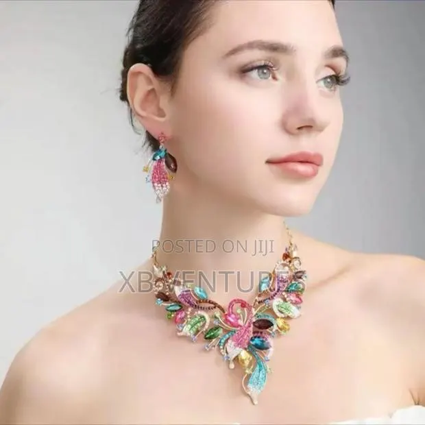 Flower Necklace Earrings Jewelry Set Bridal Banquet · Photo 1