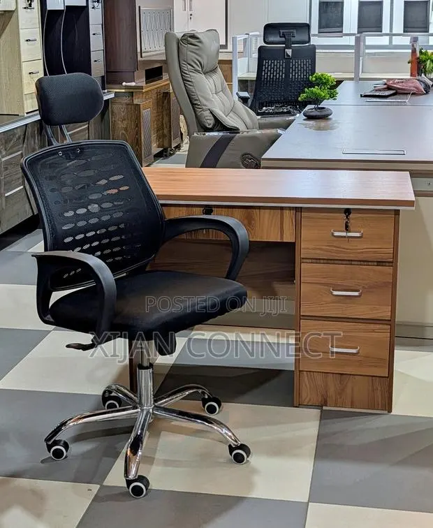 Executive Office Desk With 3-Drawer Cabinet and Mesh Office Chair · Photo 1