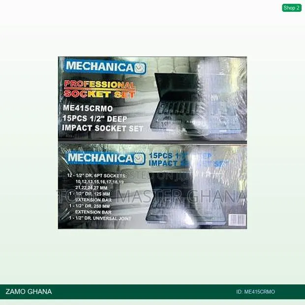 15pcs 1/2inch Deep Impact Socket Set Mechanica - Me415crmo · Photo 1