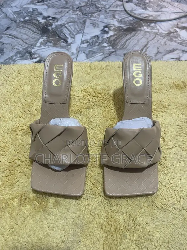 Beige EGO Leather Square Toe High Heel Mules · Photo 1