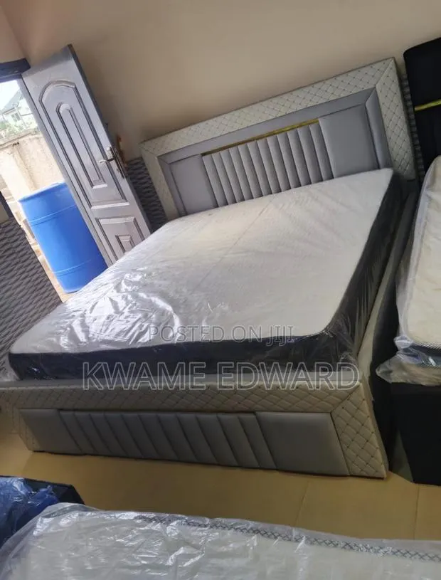 King Size Bed Frame Ash Color With Gold Design and Mattress Available · Photo 1