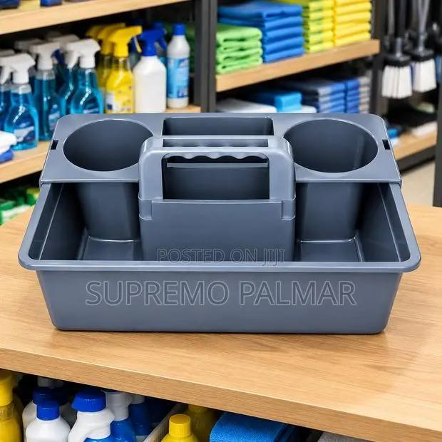 Portable Grey Plastic Cleaning Caddy Multi-Compartment Storage Basket · Photo 1