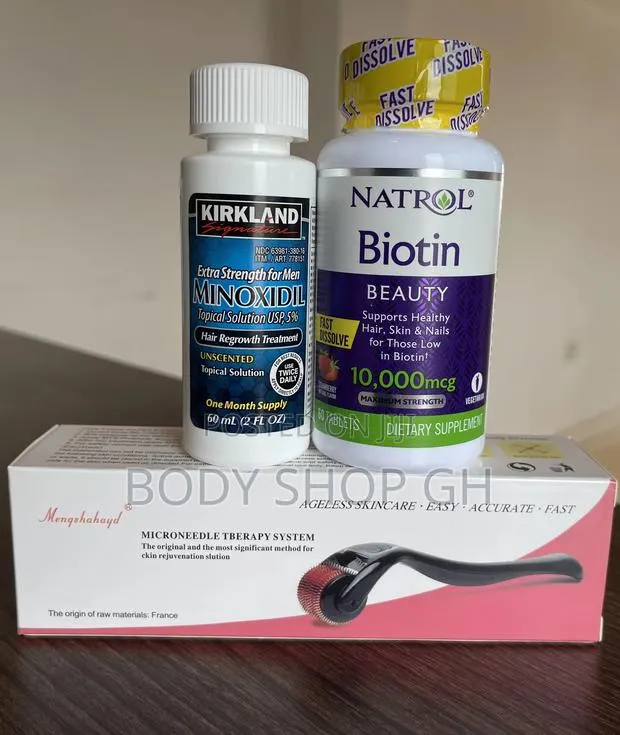 Hairline Regrowth Pack - Kirkland Minoxidil + Biotin +Roller · Photo 1