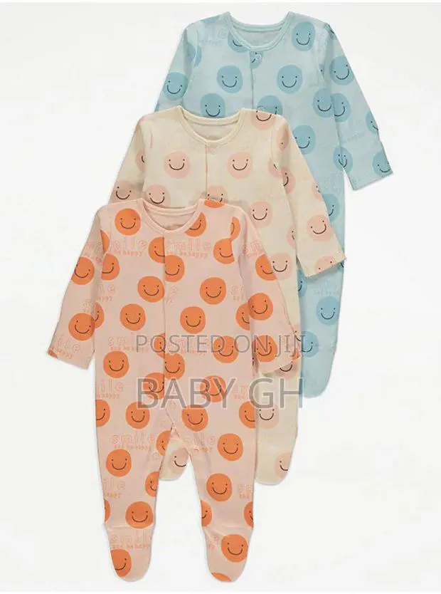 Smiley Face Long Sleeves Sleepsuits 3 Pack · Photo 1