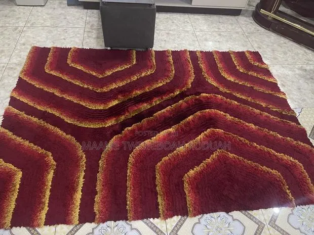 Large Premium Shaggy Area Rug – Red Gold Geometric Stripes · Photo 1