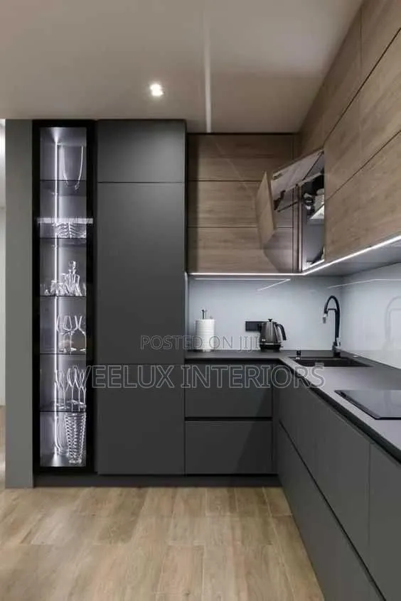 L-Shaped Modular Kitchen Cabinets With Glass(Waterproof) · Photo 1