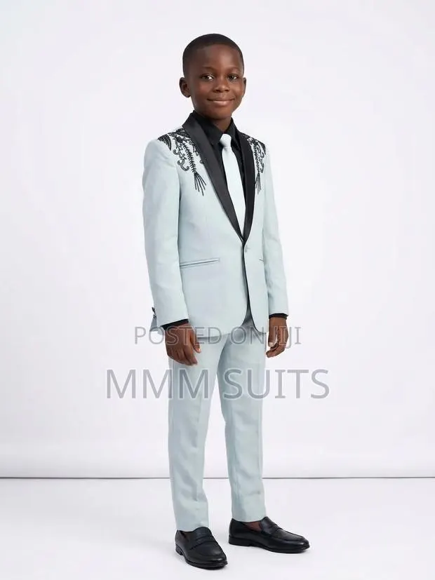Quality 3-Piece Designer Children Boys Suit in Sea Blue · Photo 1