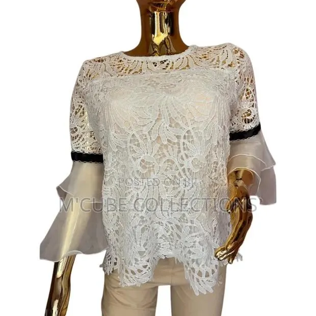 Women’S White Lace Top With Chiffon Bell Sleeves-Elegant and Airy · Photo 1