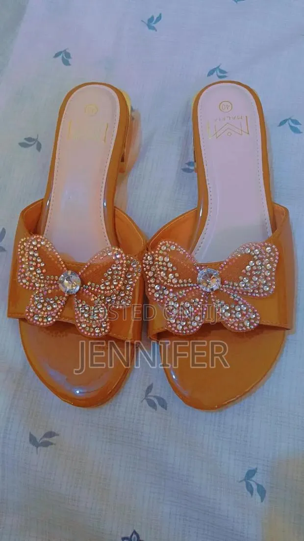 "MALKIA Butterfly Rhinestone Mules - Gold Block Heel - All Sizes · Photo 1