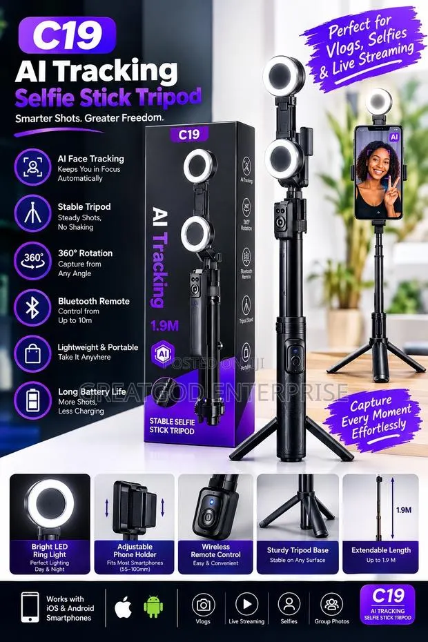 C19 AI Tracking Stable Selfie Stick Tripod · Photo 1