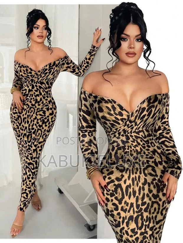 Elegant Long Sleeve Leopard Bodycon Dress · Photo 1