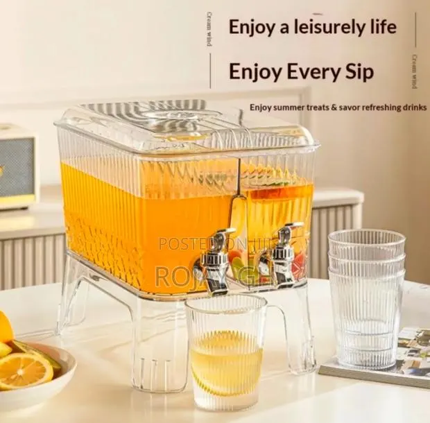 5.5L Acrylic Double Beverage Dispenser With a Stand, Spigots, 2 Cups. · Photo 1