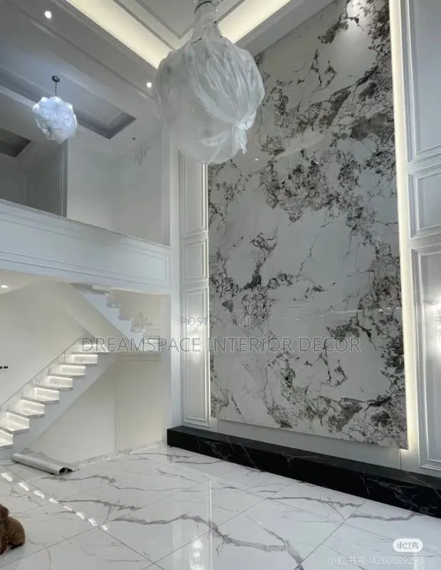 Luxury Tv Unit Set Console With Sintered Stone Finish Wall · Photo 1