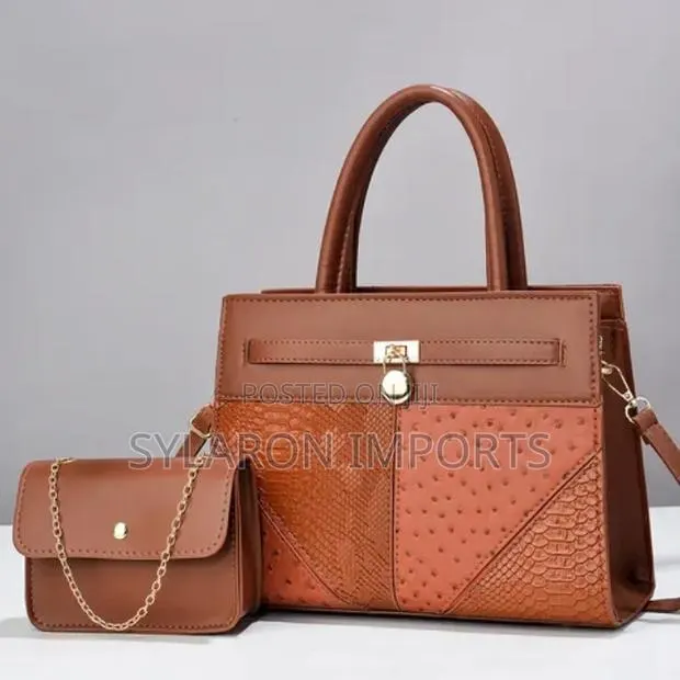 Women’S 2-in-1 Patchwork Tote Handbag Set - Earthy Brown · Photo 1