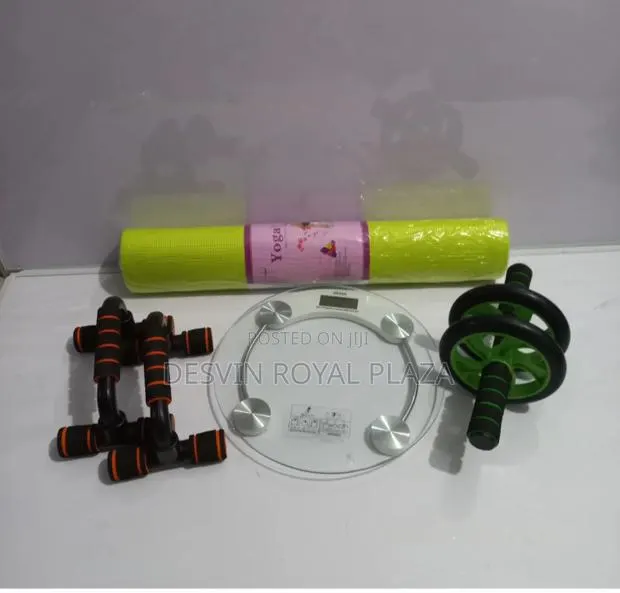 Yoga Mat + Ab Wheel Roller + Push Up Bar + Digital Weighing Scale · Photo 1