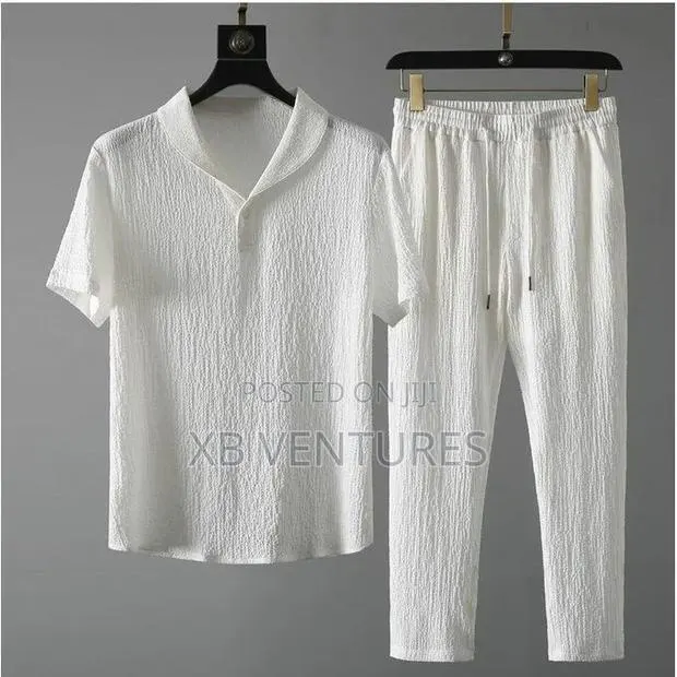 Men's T-Shirts Short-Sleeve and Pants Set – Comfortable Textured Fab · Photo 1