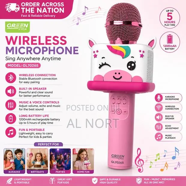Green Lyca GL70265 Wireless Karaoke Microphone – Pink Unicorn · Photo 1