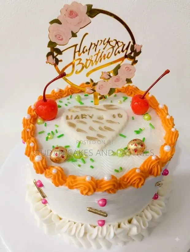 Orange, White and Gold Stunning Birthday Cake. · Photo 1