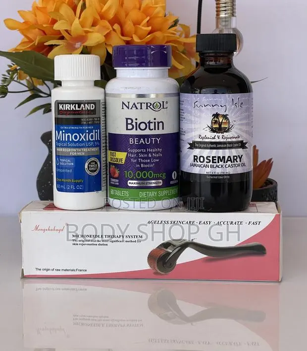Rosemary Oil + Natrol Biotin + Derma Roller + Kirkland Minox · Photo 1