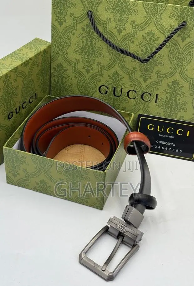 Gucci Reversible Pin Designer Buckle Leather Belt - Black/Brown · Photo 1