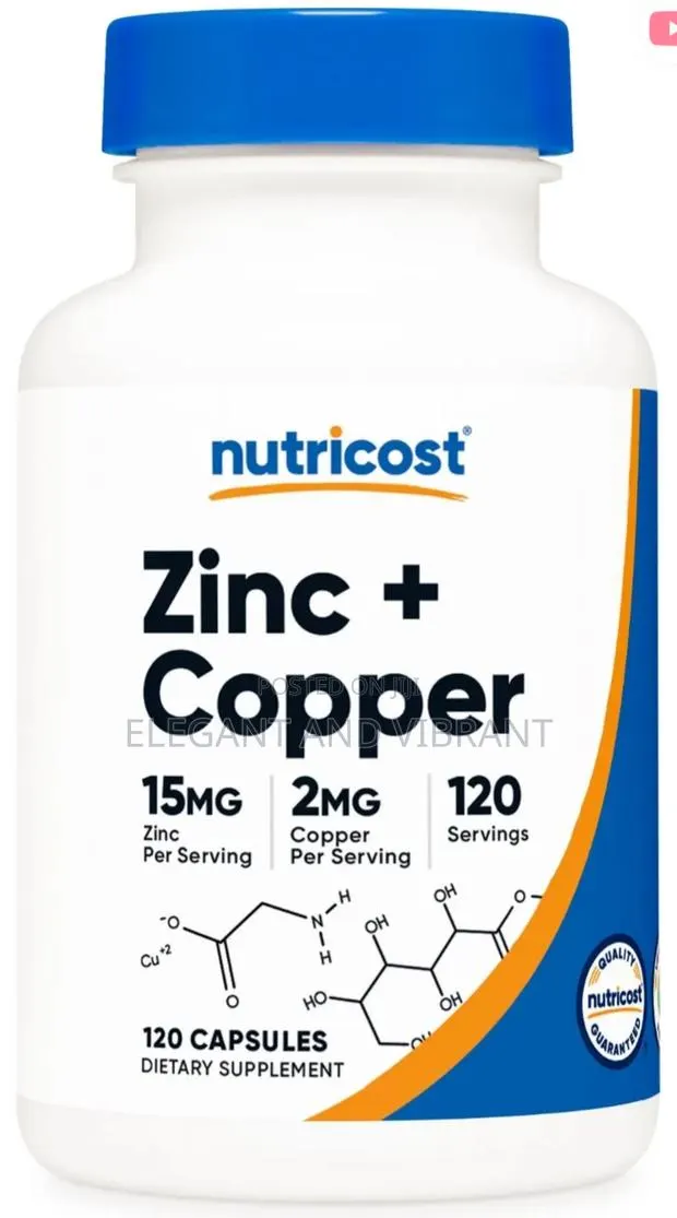 Zinc + Copper Capsules (120 Count) - 15mg Zinc + 2mg Copper Per Servin · Photo 1